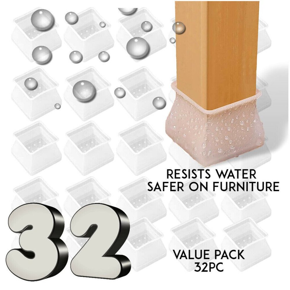 32 PCS VALUE PK SILICONE CHAIR LEG CAPS Feet Cover Pads NO SKID Floor Protectors